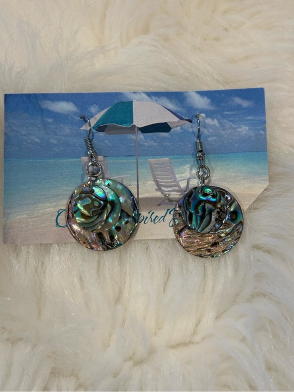 Abalone Shell Round Drop Earrings - Iridescent Colors